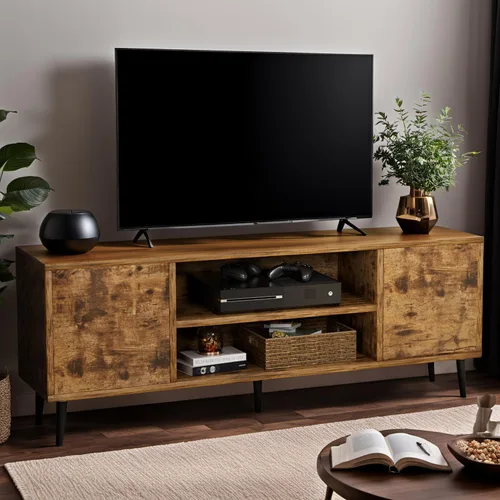 Miniatura 20 de YESHOMY Soporte de TV moderno Mid-Century para televisores de 43 a 55 pulgadas, centro de entretenimiento de 50 pulgadas con almacenamiento, consola