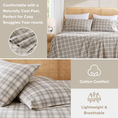 Miniatura 23 de Comfort Spaces Sábanas 100% algodón tamaño King, transpirables, naturalmente frescas, sábanas de algodón suave con bolsillo elástico de 14 pulgadas