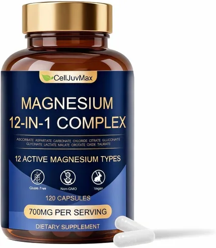 Miniatura 9 de Complejo 12 en 1 de magnesio 700 mg, con glicinato y citrato, suplemento vegano para el bienestar diario, 120 cápsulas (1)