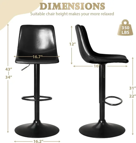 Miniatura 2 de LEMBERI Juego de 2 taburetes de bar, modernos taburetes de bar giratorios ajustables, altura de mostrador con respaldo, sillas de bar tapizadas