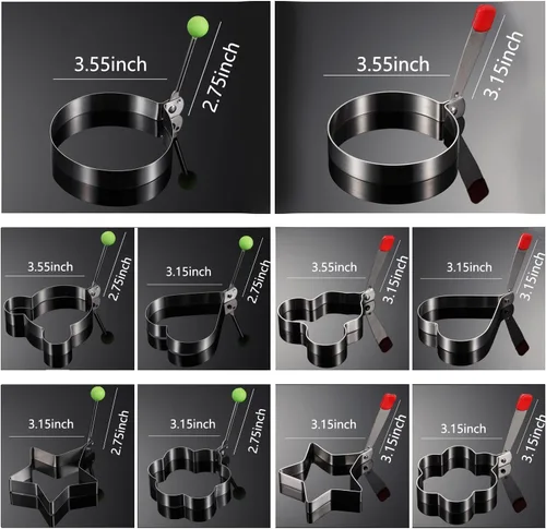 Miniatura 6 de Moldes para anillos de huevo para cocinar, 5 unidades, anillos de acero inoxidable, anillos de cocción de huevos para hornear, corazón, flor
