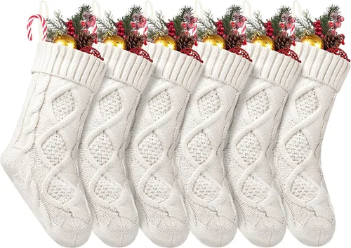 Miniatura 23 de Fesciory Calcetines de Navidad, paquete de 6 calcetines de punto grandes de 18 pulgadas y decoración para fiestas familiares de Navidad, borgoña