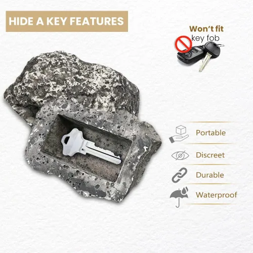 Miniatura 4 de Hide-a-Key - Soporte seguro para llaves de roca y piedra de aspecto realista - Tamaño 3.5 x 2.8 x 1.5 pulgadas - Almacena llaves de repuesto