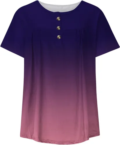 Miniatura 4 de Blusas elegantes para mujer, estilo Henley, cuello en V, manga corta, talla grande, ajuste cuadrado, con botones frontales, blusas de manga corta
