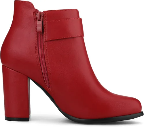 Miniatura 7 de Allegra K Botines de tacón grueso con hebilla circular y punta redonda para mujer