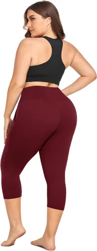 Miniatura 2 de MOREFEEL Leggings capri de talla grande para mujer con bolsillos, elásticos XL-4XL, control de abdomen, cintura alta, pantalones de yoga negros