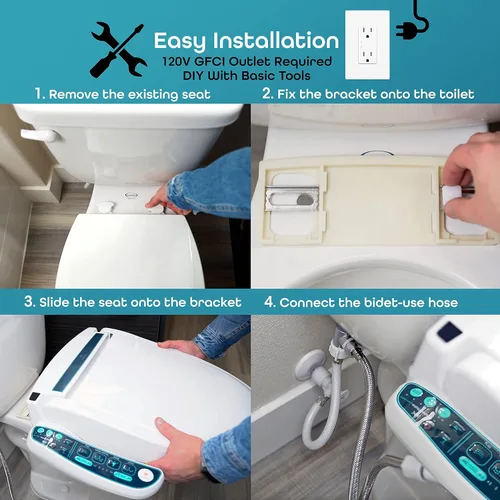 Miniatura 6 de BidetMate Asiento de inodoro eléctrico de bidé serie 2000 con agua calentada ilimitada, controles laterales, desodorizante, secadora de aire