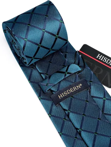 Miniatura 247 de HISDERN Conjunto de corbata a cuadros a cuadros pañuelo tejido clásico formal para hombre corbata y bolsillo cuadrado