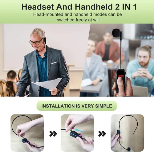 Miniatura 5 de Auriculares con Micrófono Inalámbrico, Sistema de Micrófono y Altavoz de Cabeza UHF, Auriculares Profesionales con Amplificador de Voz y Micrófonos