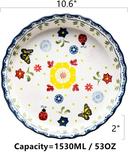 Miniatura 2 de Molde para pastel de cerámica para horno, plato de 10 pulgadas, bandeja redonda para hornear (mariposa)