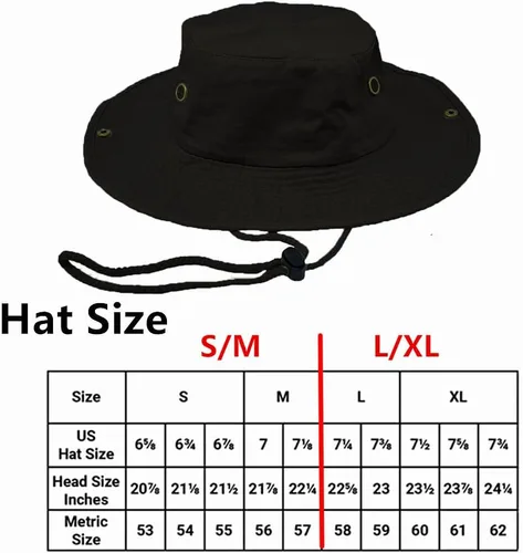 Miniatura 5 de Glory Max Sombrero de pescador de algodón lavado con correa de barbilla gorra de pesca Sun Safari Boonie Negro