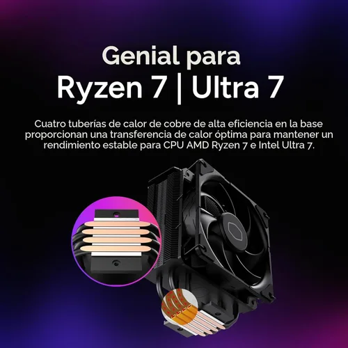 Miniatura 3 de Cooler Master Hyper 212 Enfriador de aire para CPU negro, ventilador PWM SickleFlow 120 Edge, cubierta superior de aluminio, 4 tubos disipadores