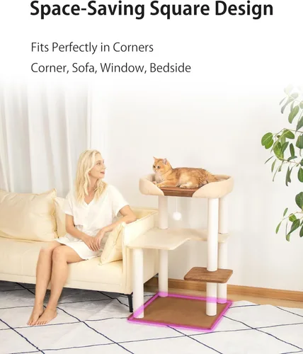 Miniatura 8 de Árbol para gatos para gatos grandes, torre moderna amigable para gatos mayores con estantes anchos, postes rascadores de algodón, base súper