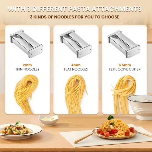 Miniatura 4 de NEWTRY Máquina eléctrica para hacer pasta familiar, máquina para hacer fideos, rodillo de masa, cortador de prensa con 3 accesorios de cuchilla
