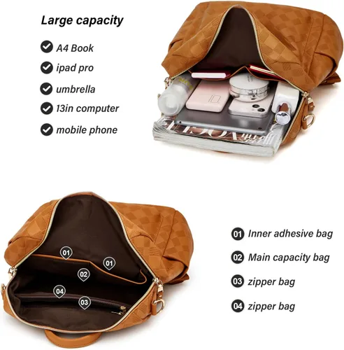 Miniatura 5 de Makes Bolso tipo mochila para mujer, de piel sintética, con diseño convertible, 2 piezas