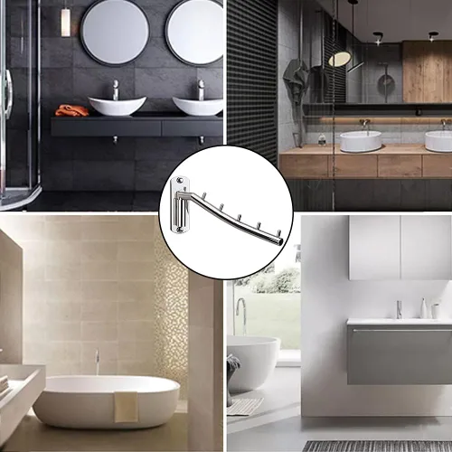 Miniatura 4 de 2 perchas plegables para colgar en la pared, con brazo oscilante, gancho de acero inoxidable resistente para baño, dormitorio, cuarto de servicio