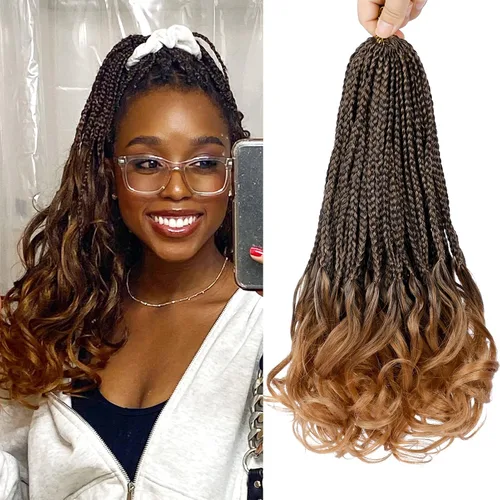Miniatura 16 de Trenzas de ganchillo rizadas francesas de 14 pulgadas, 6 paquetes de trenzas caja con extremos rizados, trenzas de caja diosa, cabello trenzado #1B