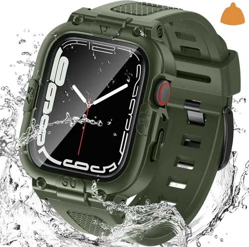 Miniatura 13 de Goton Estuche impermeable 3 en 1 con correa para Apple Watch con protector de pantalla de vidrio templado incorporado de 40 mm, cubierta frontal