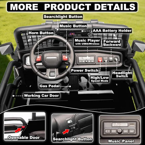 Miniatura 6 de NEWQIDA Juguetes de paseo de 24 V para niños grandes, automóvil eléctrico de 2 plazas con control remoto 4x4 para niños y niñas, suspensión de Rojo