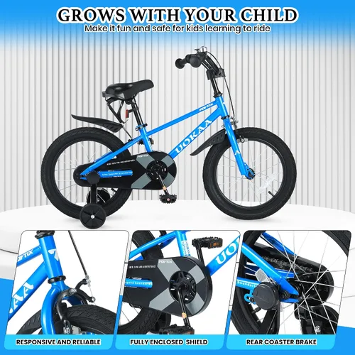 Miniatura 2 de Bicicleta para niños de 14 16 pulgadas para niños y niñas de 3 a 7 años, bicicleta para niños con ruedas de entrenamiento, freno de mano y pie, Azul