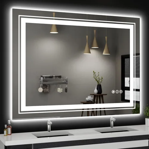 Miniatura 51 de Snowdool Espejo LED de baño, 32 x 32 pulgadas con luz frontal y retroiluminada, antivaho, espejo de tocador de baño para pared, función de memoria