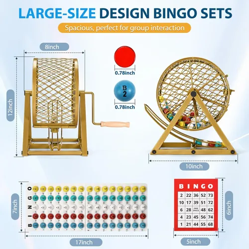 Miniatura 3 de Juego de bingo GADFISH, juegos de bingo para adultos para grupos grandes de niños y adultos mayores, bolas de bingo de 1.98 cm con jaula de acero