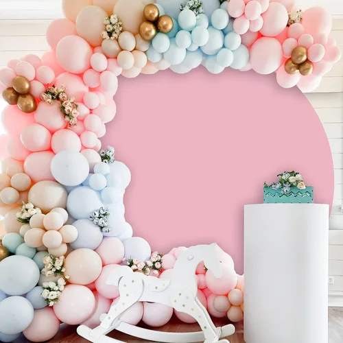 Miniatura 4 de Fondo de camarón rosa redondo rosa de 7.2 pies, fondo de fotografía circular con 4 clips para mujeres y niñas, suministros de decoración de fiesta