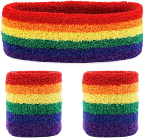 Aster Juego de 3 bandas para el sudor, incluye 1 diadema deportiva y 2 muñequeras para el sudor, absorbe la humedad y absorbe el sudor, negro,