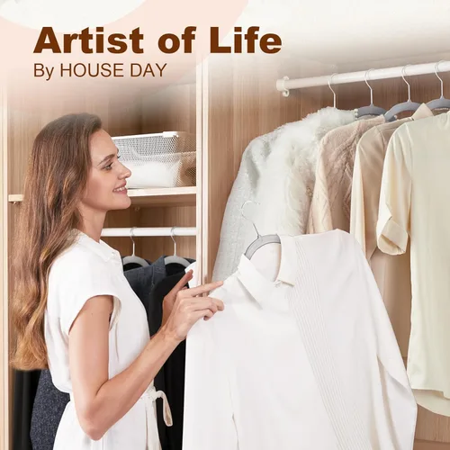Miniatura 8 de HOUSE DAY - Ganchos de plástico resistentes de 60 unidades, ganchos antideslizantes para ropa con almohadillas de goma y gancho de 360° - Delgados