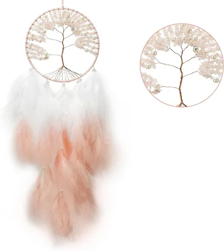Miniatura 10 de Atrapasueños grandes del árbol de la vida, plumas de gallo rosa con ágata roja, atrapasueños de chakras hecho a mano para dormitorio, un
