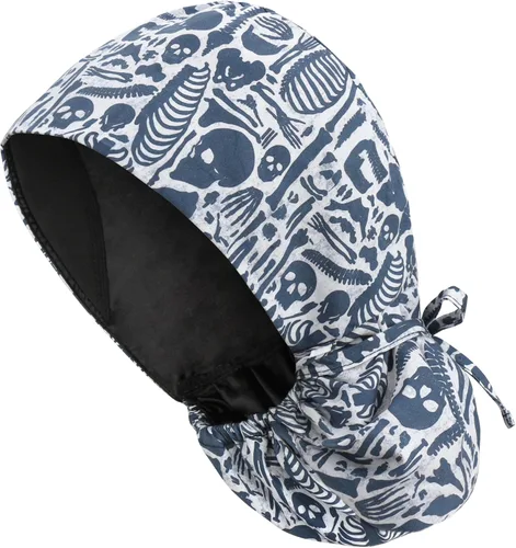 Miniatura 40 de QBA Gorra de trabajo ajustable con botón, gorro forrado de satén, gorro de trabajo de algodón, banda elástica para atar en la espalda, unisex Pt