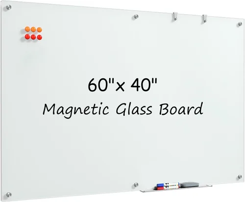 Miniatura 17 de MaxGear Pizarra blanca de cristal, pizarra magnética de borrado en seco templado de 96 x 48 pulgadas, sin marco, para oficina, aula, sala de Blanco