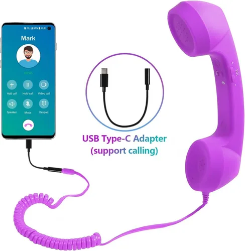 Miniatura 7 de Auricular retro para teléfono, auricular de teléfono para teléfono celular tipo C con conector de 0.138 in, receptor de teléfono móvil, micrófono