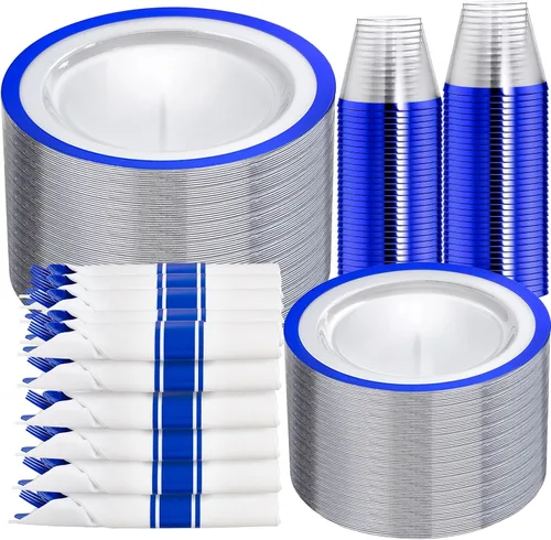 Miniatura 11 de I00000 Juego de 210 platos rojos, platos de plástico transparente y rojo que incluye 60 platos, 30 tazas, 30 servilletas enrolladas con cubiertos