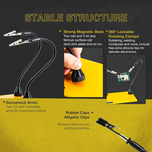 Miniatura 2 de Juego de 2 piezas de cuello de cisne magnético flexible de metal con pinzas de cocodrilo para ayudar a las manos, herramienta de tercera mano