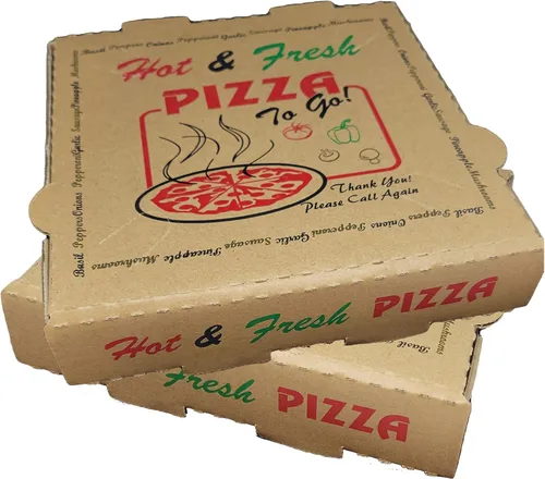 Miniatura 8 de Paquete de 50 cajas de pizza con estampado de 4 colores para pizza caliente y fresca, color marrón (8 x 8 pulgadas)