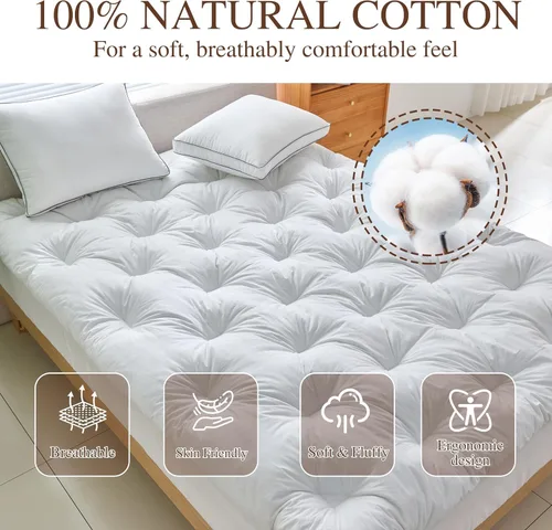 Miniatura 5 de WhatsBedding 3 Inch Feather Bed Mattress Topper, Duck Feather Memory Foam Bed Topper, Soft Fluffy Supportive Pressure Relief Mattress, Twin Size, 39