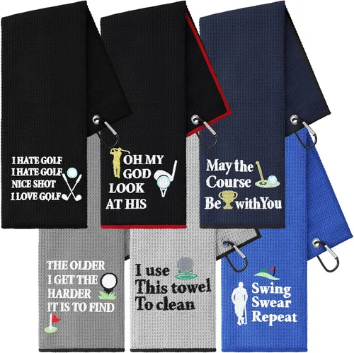 Moukeren 6 toallas de golf divertidas para hombres, toalla bordada de bola, regalo, columpio de 16 x 24 pulgadas, gofres de microfibra para bolsa de