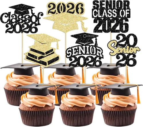 Miniatura 39 de Paquete de 24 adornos para cupcakes de clase 2026 con purpurina 2026 Felicidades Graduación Diploma Done Cupcake Picks 2026 Graduación Temática