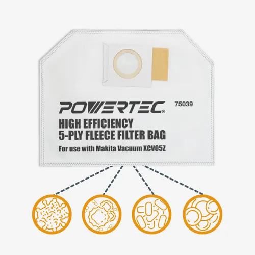 Miniatura 5 de POWERTEC 75039 Bolsas de filtro de vellón para aspiradora Makita XCV05Z, paquete de 10 unidades (paquete de 2)