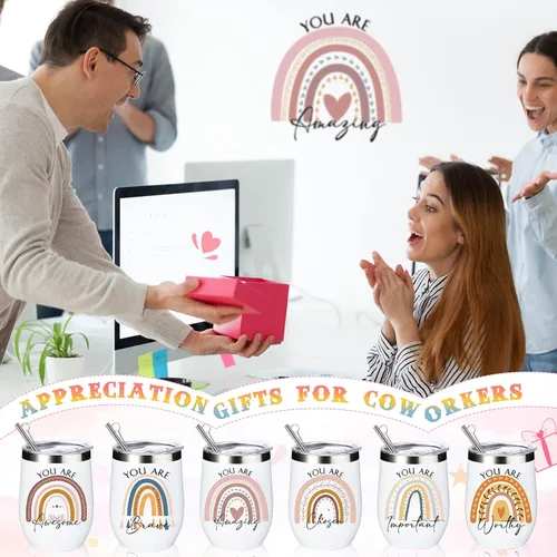 Miniatura 6 de Sieral 10 tazas inspiradoras con citas para mujeres, vaso de arcoíris de 12 onzas, a granel para apreciación de los empleados con texto en inglés