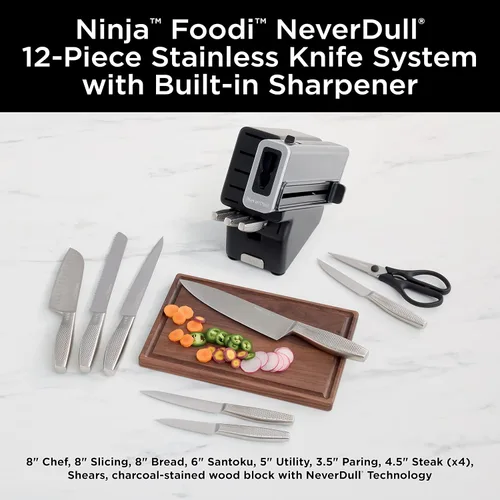 Miniatura 2 de Ninja K62012 Foodi NeverDull Premium - Sistema de cuchillos de acero inoxidable alemán de 12 piezas con afilador integrado, acero inoxidable/negro