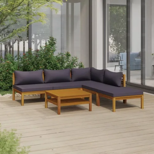 Miniatura 10 de Sillón de jardín, muebles de patio al aire libre, juego de 5 piezas con cojín, madera de acacia maciza para césped, jardín, patio, piscina, porche