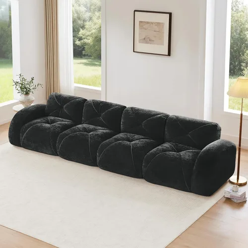 Miniatura 25 de Sofás modulares modulares de 110.6 pulgadas para sala de estar, sofá moderno de terciopelo sin hueso, no requiere montaje, cómodo sofá sin hueso