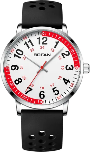 BOFAN Reloj de enfermera para profesionales médicos, estudiantes, médicos con esfera fácil de leer, segunda mano y 24 horas, banda de silicona suave