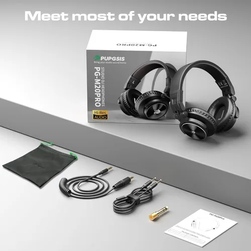 Miniatura 9 de Auriculares PUPGSIS Studio - Auriculares para DJ - Monitores de Audio de Grabación con Cable de 40kHz Hi-Res Estéreo - Jack de Audio de 1/4 a 3.5mm