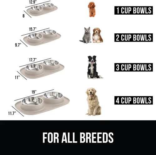 Miniatura 6 de GORILLA GRIP - Juego de cuencos para perros con tapete de alimentación de silicona antideslizante, cuencos de acero inoxidable 304 de grado Beige