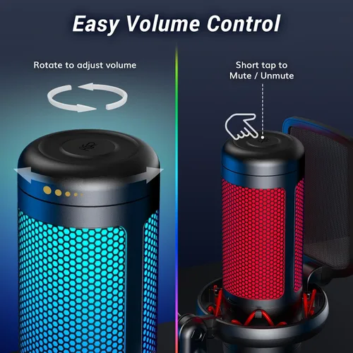 Miniatura 5 de TONOR Juego de micrófonos para juegos con brazo de brazo, micrófono de condensador vocal para PC con soporte, micrófono USB con luz RGB controlable