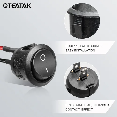 Miniatura 3 de KCD1 On/Off Pre-Wired 2-Pin 2-Position Snap 10A/125V, 6A/250V Round Boat Rocker Switch-5Pack