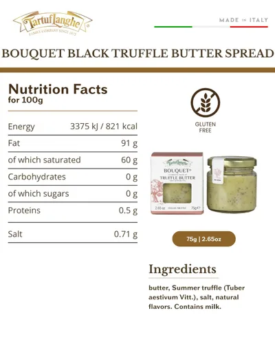 Miniatura 2 de TartufLanghe Bouquet Mantequilla de trufa negra – Mantequilla gourmet untable hecha con trufa negra italiana, condimento saborizado sin gluten